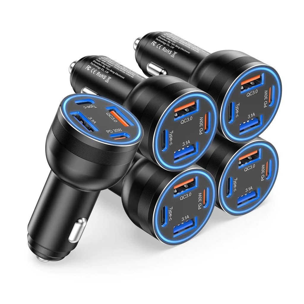 5Pack USB C Car Charger 65W 4-Port PD Super Fast Charging Type C Car Charger Cigarette Lighter Adapter USBC Car Phone Charger Adapter for iPhone 16/15/14/13/12/11 Pro MaxSamsung Galaxy S24/S23