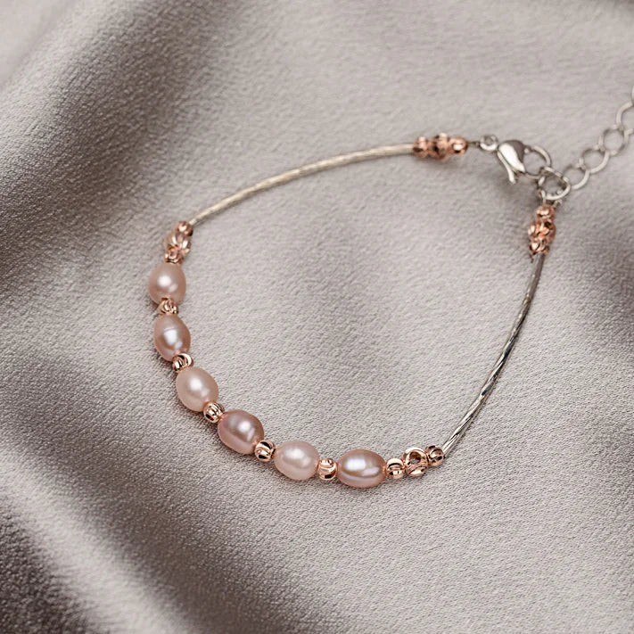 Akoya Pearl Bracelet with Irregular Pure Silver Design