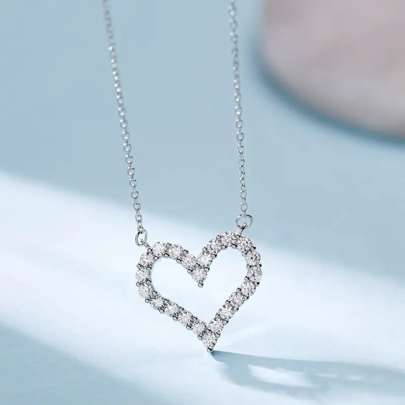 925 Silver Heart Pendant Necklace with Diamonds