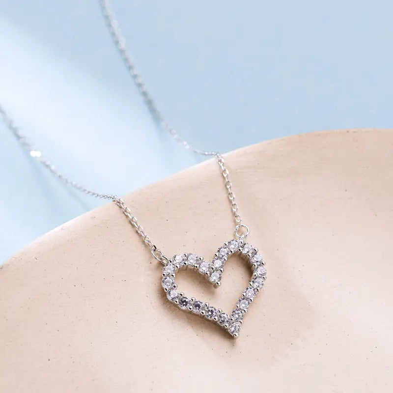 925 Silver Heart Pendant Necklace with Diamonds