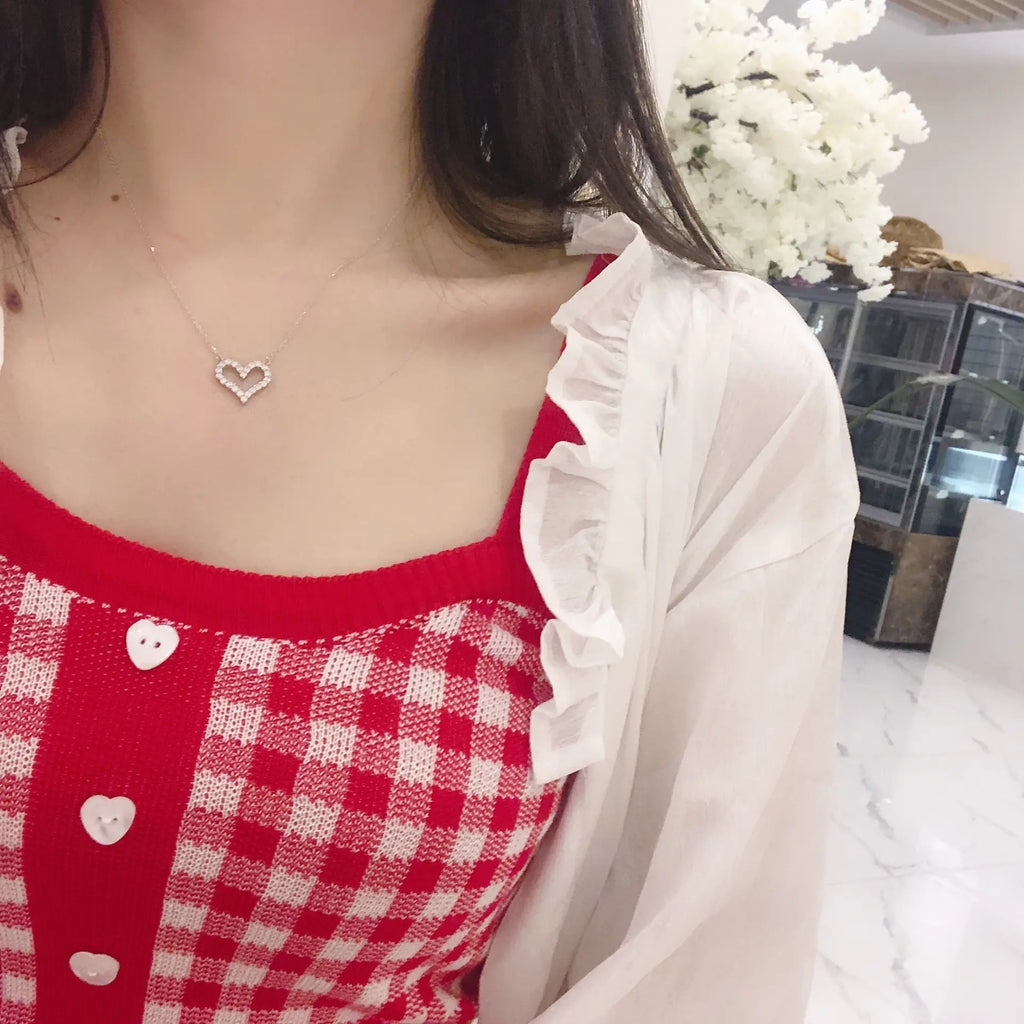 925 Silver Heart Pendant Necklace with Diamonds