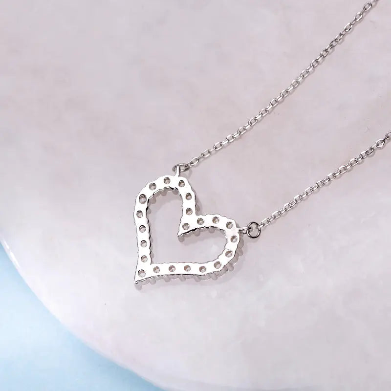 925 Silver Heart Pendant Necklace with Diamonds